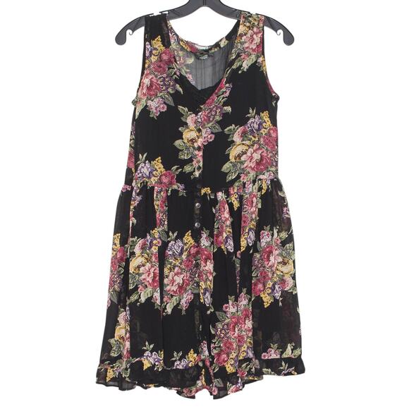 Vintage Dress Sheer Floral Cottage Grandma Whimsigoth Fairy Grunge Black Medium - Picture 1 of 10